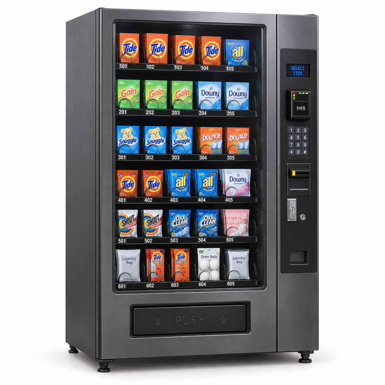 Vending machine filled with laundry supplies for purchase